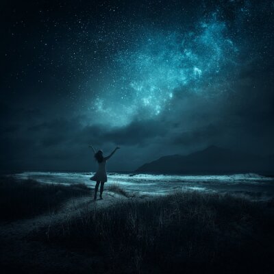 Poster Mädchen und Sternenhimmel