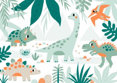Märchenhafte Dinosaurier inmitten von grünen Pflanzen