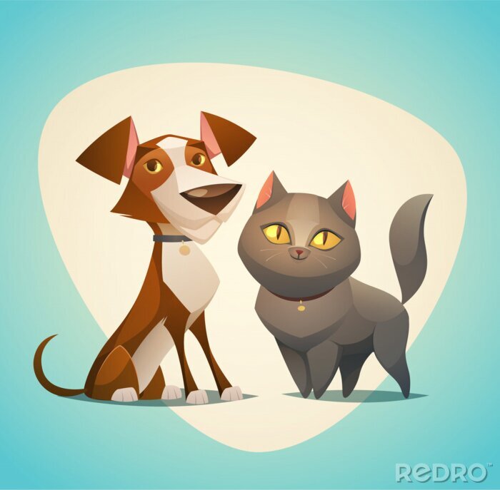 Poster Märchenhafte Katze und Hund