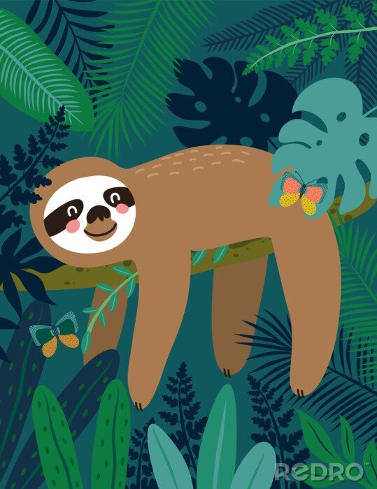 Poster Märchenhafter Dschungel mit einem Faultier