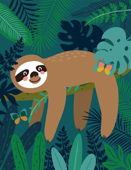 Poster Märchenhafter Dschungel mit einem Faultier