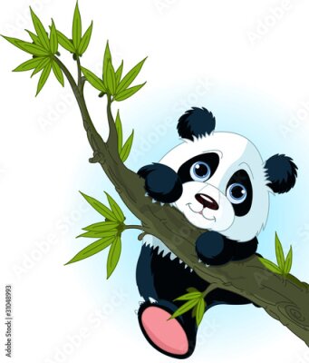 Poster Märchenhafter Panda auf Bambus