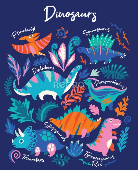 Poster Märchenhaftes Muster mit Dinosauriern