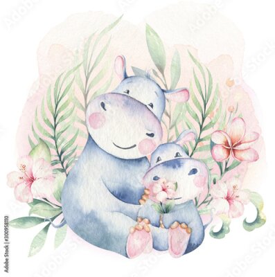 Poster Märchenillustration mit Nilpferden