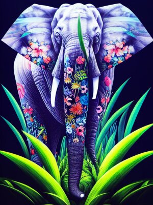 Poster Magischer Elefant in Blumen
