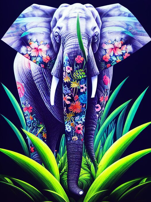 Poster Magischer Elefant in Blumen
