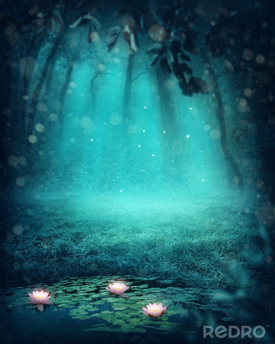 Poster Magischer Wald mit Blumen