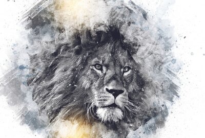 Poster Majestätischer Löwe in Grautönen