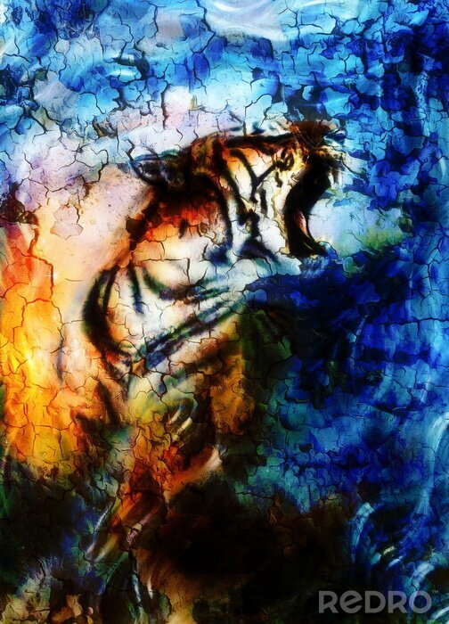 Poster Majestätischer Tiger auf dunklem Hintergrund