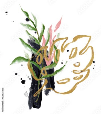 Poster Malerische Abstraktion mit Blättern