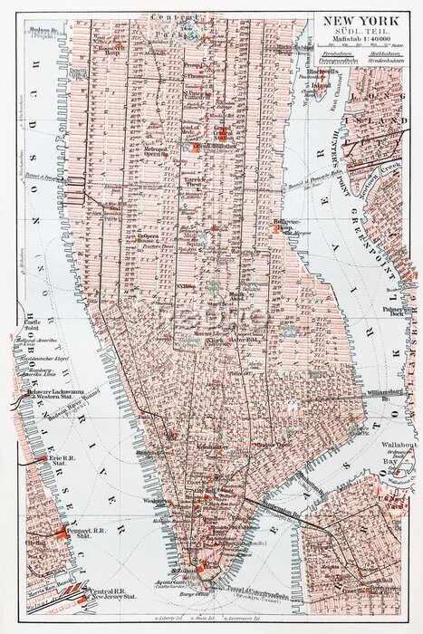 Poster Manhattan auf einer alten Karte