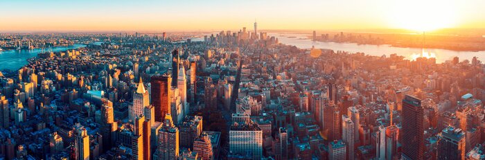 Poster Manhattan und Panorama bei Sonnenuntergang