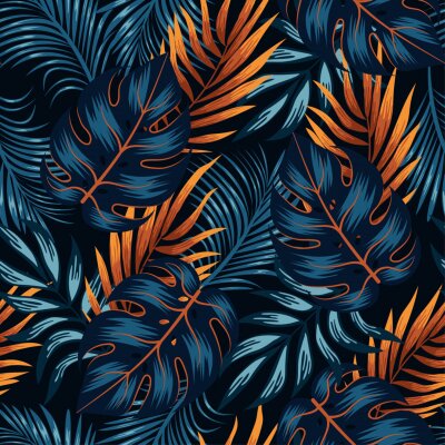 Marineblaue und orangefarbene tropische Pflanzen