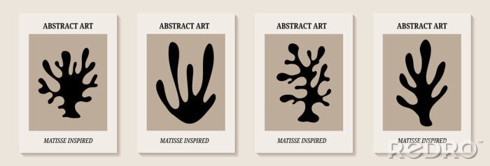 Poster Matisse inspired modern posters with abstract branches . Set of modern wall art. Contemporary minimalist organic shapes Matisse style. Design for wall decoration, postcard, poster or brochure