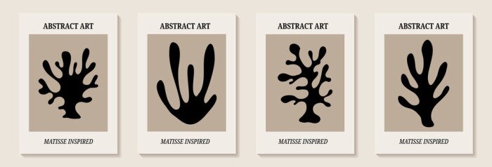 Poster Matisse inspired modern posters with abstract branches . Set of modern wall art. Contemporary minimalist organic shapes Matisse style. Design for wall decoration, postcard, poster or brochure