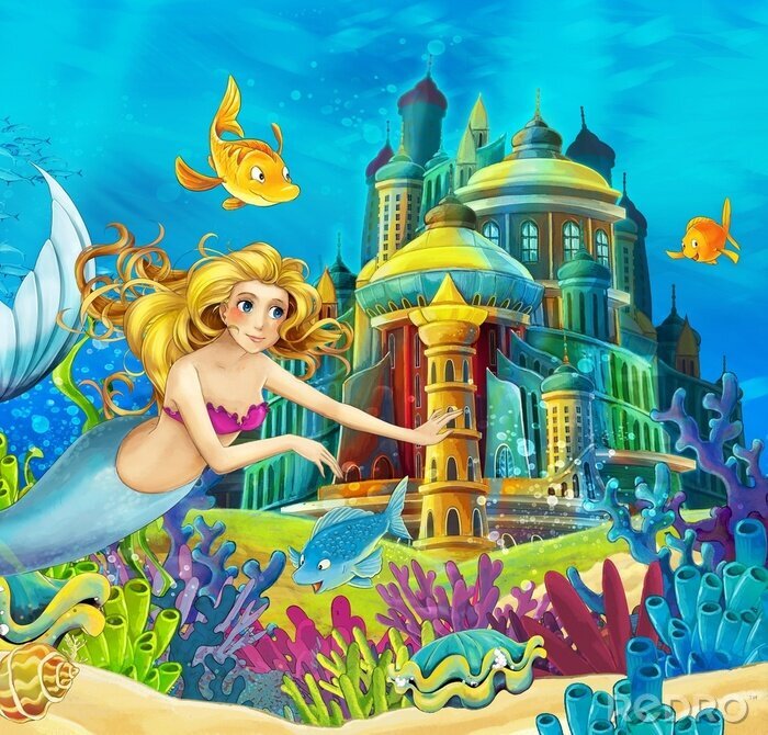 Poster Meerjungfrau bei Unterwasserburg