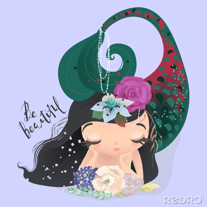 Poster Meerjungfrau mit Perlen am Schwanz