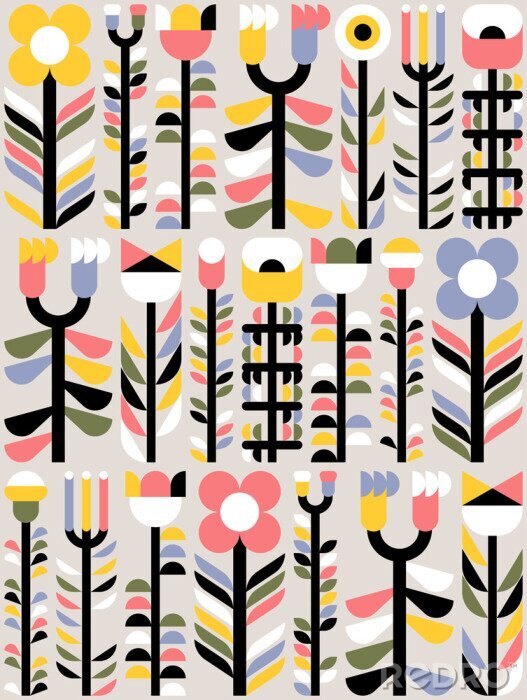 Poster Mehrfarbige Grafik mit geometrischen Blumen