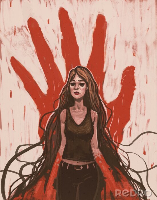 Poster Mensch mit blutigen Händen
