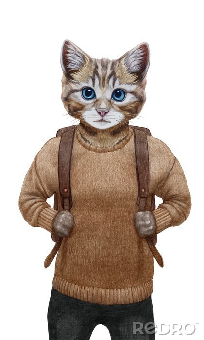 Poster Menschliche Silhouette im Pullover mit Katzenkopf und Pfoten