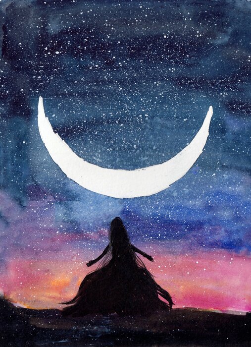 Poster Million Sternen und eine weibliche Figur