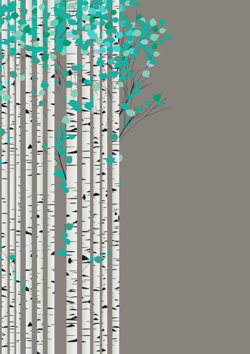 Poster Minimalistische Birken auf grauem Hintergrund