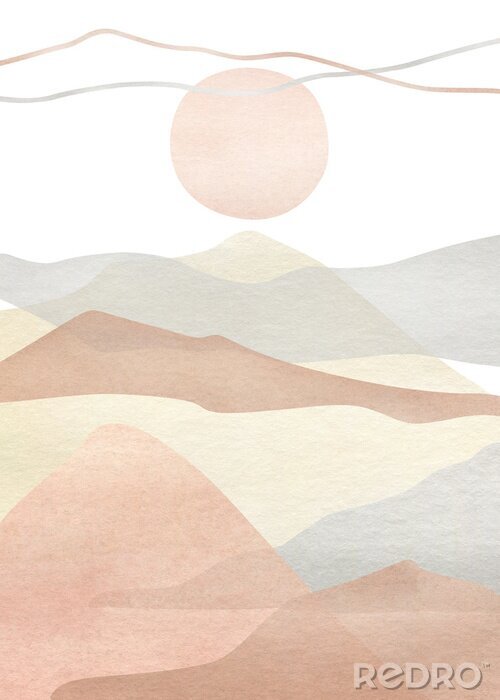 Poster Minimalistische Grafik mit einem pastellfarbenen Sonnenuntergang