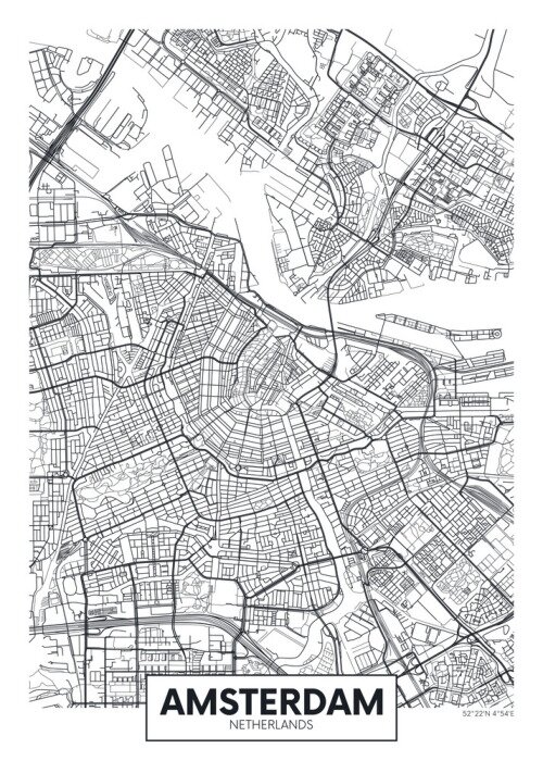 Poster Minimalistische Karte von Amsterdam