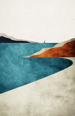 Poster Minimalistische türkisfarbene Landschaft