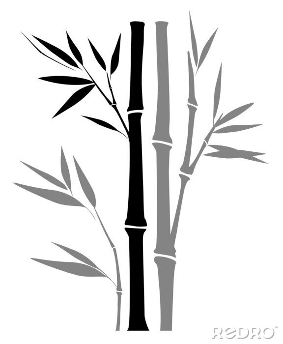 Poster Minimalistischer Bambus in Grau und Schwarz