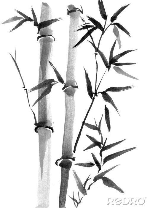 Poster Minimalistischer Bambus in Schwarz