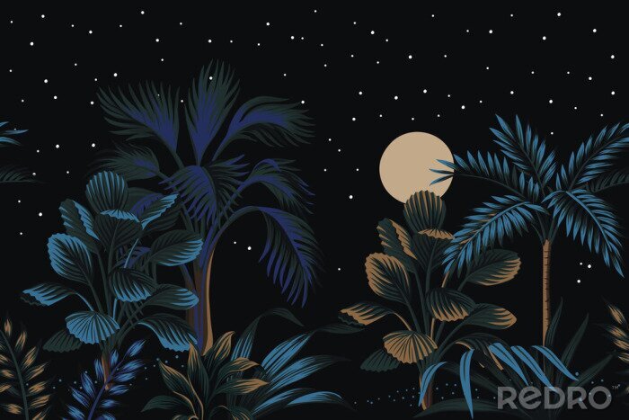 Poster Minimalistischer Dschungel bei Nacht