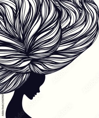 Poster Minimalistisches Porträt einer Frau mit wallendem Haar