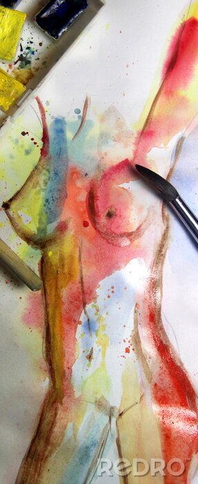 Poster Mit Farben bemalter Akt