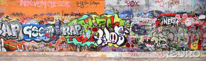 Poster Mit Graffiti bemalte lange Wand