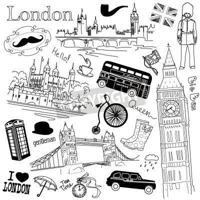 Poster Mit schwarz-weißen Symbolen von London