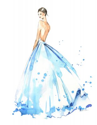 Poster Modell in einem blauen Kleid