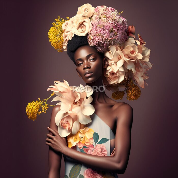 Poster Modell mit Blumen