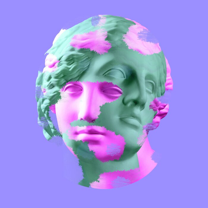 Poster Modern conceptual art poster with ancient statue of bust of Venus. Collage of contemporary art.