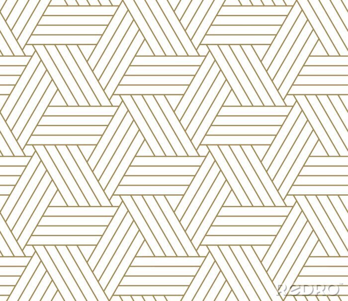 Poster Modern simple geometric vector seamless pattern with gold line texture on white background. Light abstract wallpaper, bright tile backdrop.