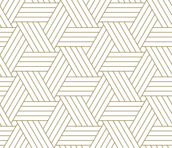 Poster Modern simple geometric vector seamless pattern with gold line texture on white background. Light abstract wallpaper, bright tile backdrop.