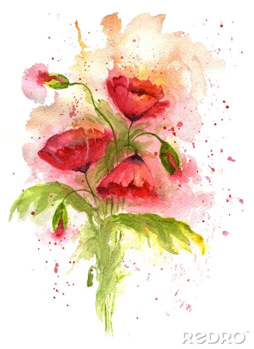 Poster Mohnblumenstrauß mit Farbe bespritzt