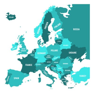 Monochromatische Europakarte der Kontinente mit Beschriftungen
