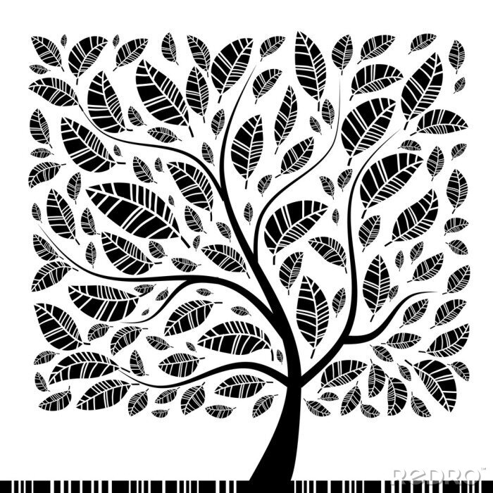 Poster Monochromatischer Baum mit Blättern