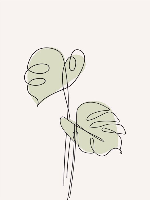 Poster Monstera-Blätter Skizze mit Grün gefüllt