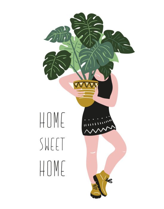 Poster Monstera-Blätter verdecken die weibliche Silhouette