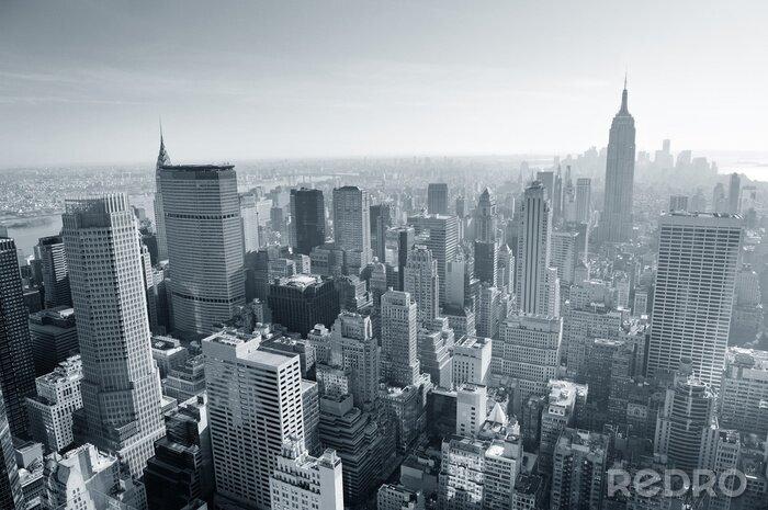Poster Morgendliches New York City in Schwarz und Weiß