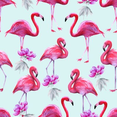 Poster Motiv aus Flamingos und Blumen