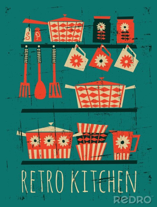 Poster Motiv mit Retro-Küchenzubehör