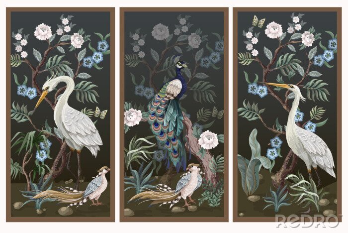 Poster Motiv mit Vögeln und Blumen